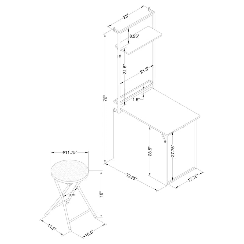 Folding Study Table: 23'' Computer Desk