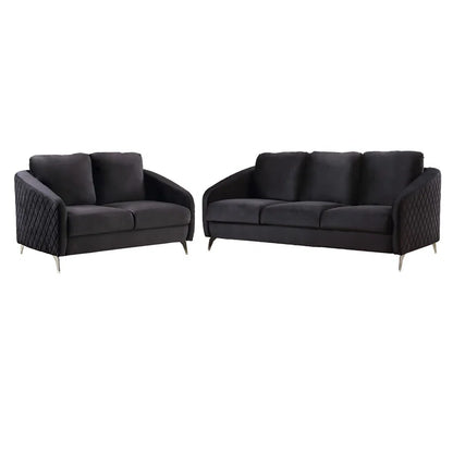 Luxury Sofa Sets: 2-Piece Black Velvet Sofa & Loveseat Set with Chrome Legs