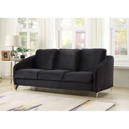 Luxury Sofa Sets: 2-Piece Black Velvet Sofa & Loveseat Set with Chrome Legs