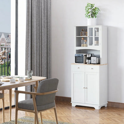 Microwave Stands: 67" White Kitchen Buffet Hutch – Pantry Cabinet with Adjustable Shelf, Drawers & Cupboard