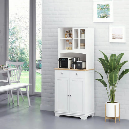 Microwave Stands: 67" White Kitchen Buffet Hutch – Pantry Cabinet with Adjustable Shelf, Drawers & Cupboard