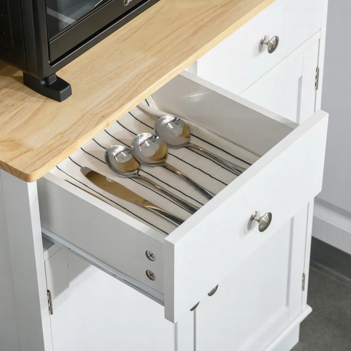 Microwave Stands: 67" White Kitchen Buffet Hutch – Pantry Cabinet with Adjustable Shelf, Drawers & Cupboard