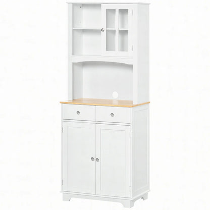 Microwave Stands: 67" White Kitchen Buffet Hutch – Pantry Cabinet with Adjustable Shelf, Drawers & Cupboard