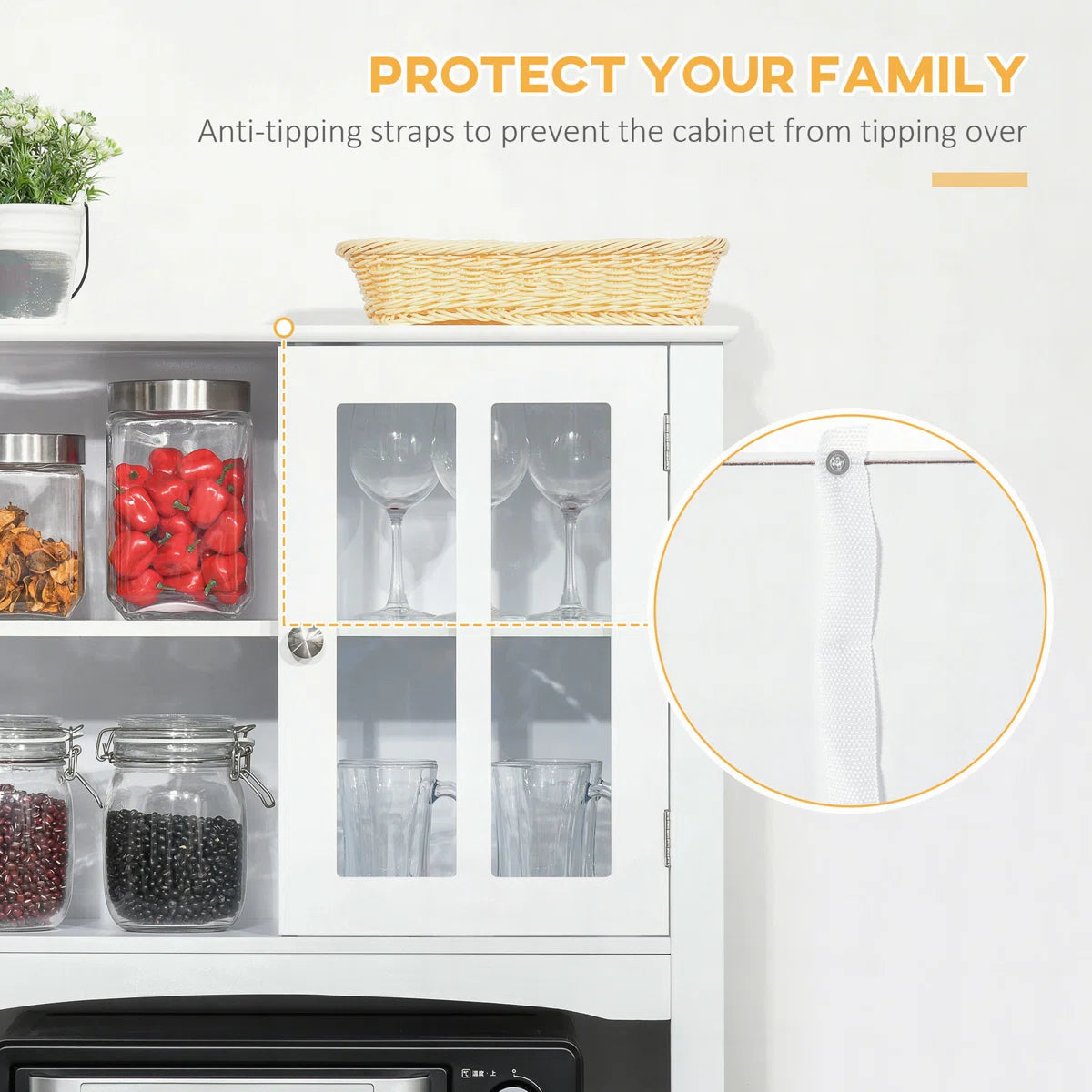 Microwave Stands: 67" White Kitchen Buffet Hutch – Pantry Cabinet with Adjustable Shelf, Drawers & Cupboard