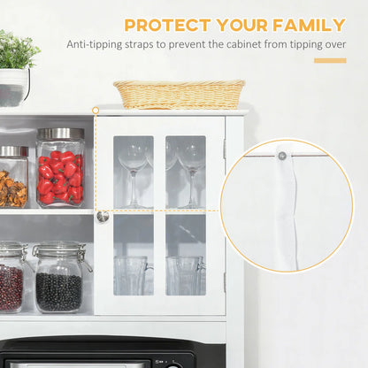 Microwave Stands: 67" White Kitchen Buffet Hutch – Pantry Cabinet with Adjustable Shelf, Drawers & Cupboard