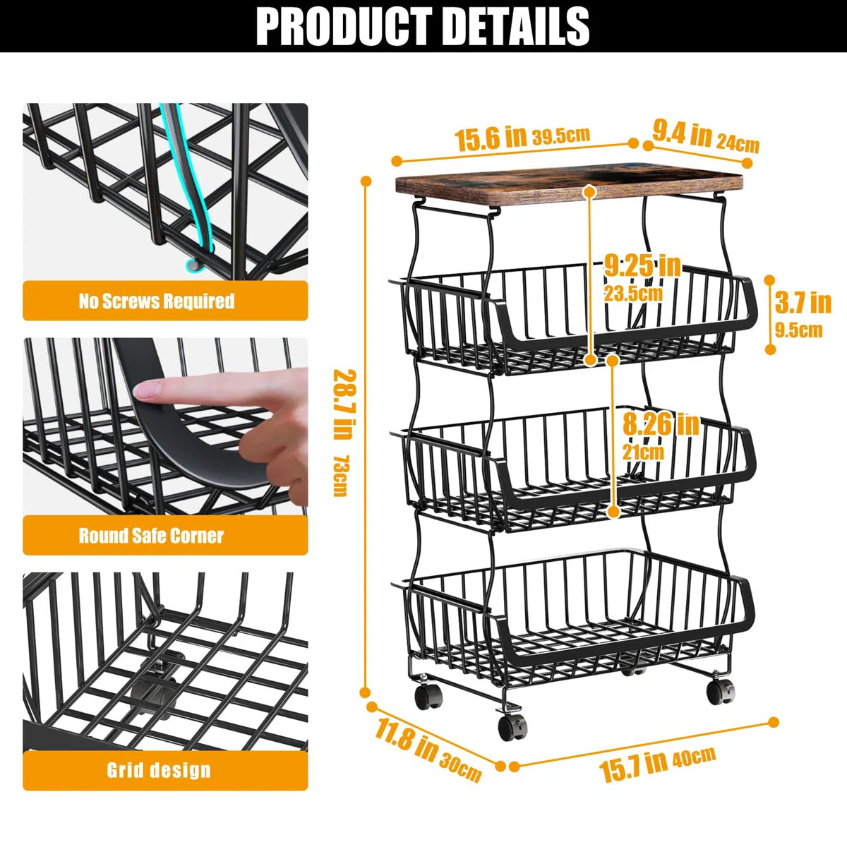 Kitchen Racks: 4 Tier Stackable Fruit Vegetable Storage Baskets With Wheels