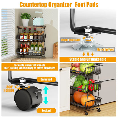 Kitchen Racks: 4 Tier Stackable Fruit Vegetable Storage Baskets With Wheels