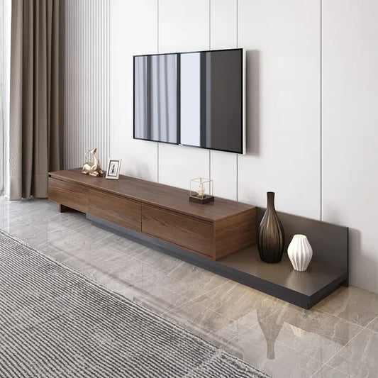tv panel: 79"-130" Extendable TV Stand with Three Spacious Drawers