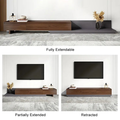 tv panel: 79"-130" Extendable TV Stand with Three Spacious Drawers