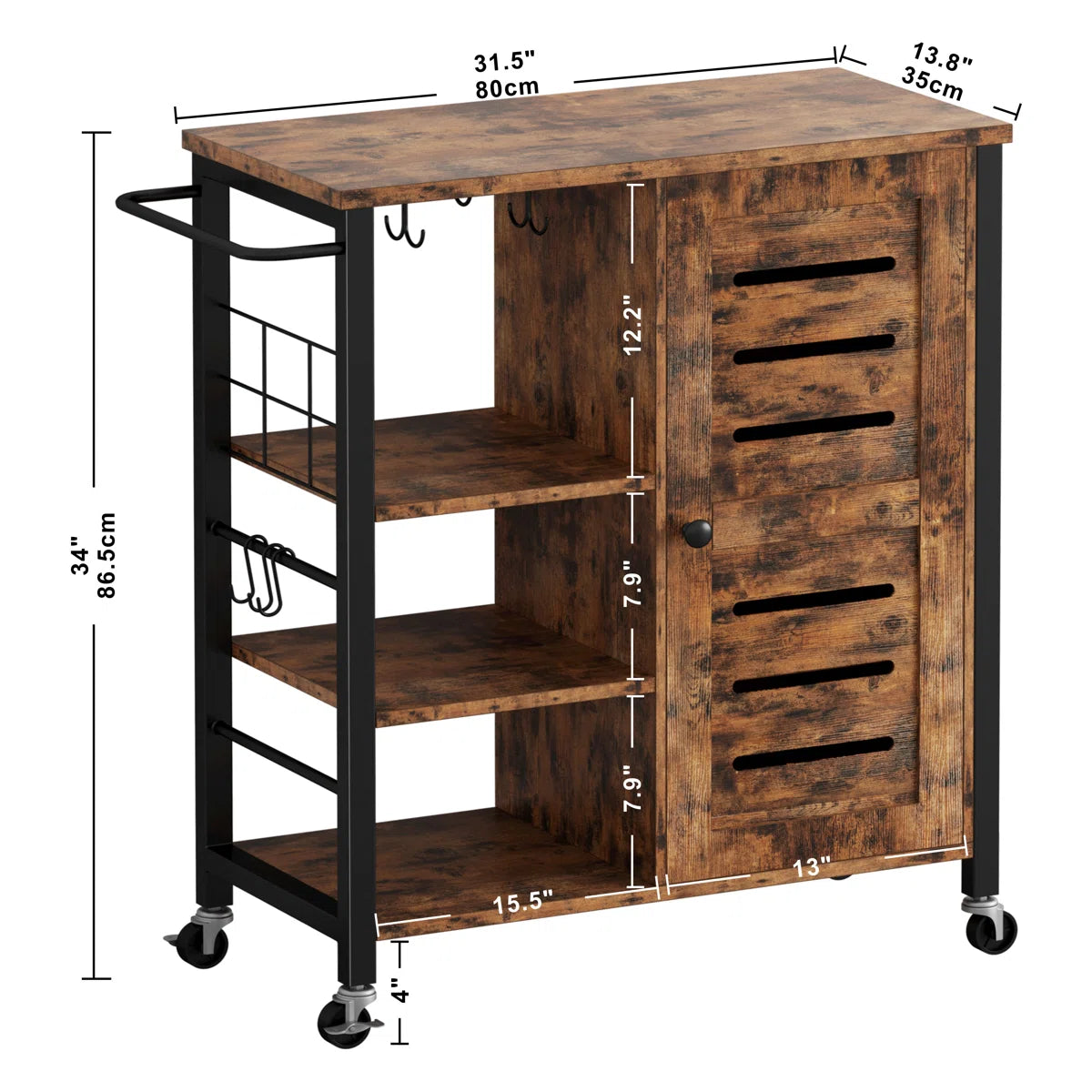 Kitchen Island Table: Rolling Kitchen Cart Cabinet with Adjustable Shelves &amp; Towel Rack