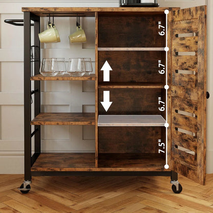 Kitchen Island Table: Rolling Kitchen Cart Cabinet with Adjustable Shelves &amp; Towel Rack
