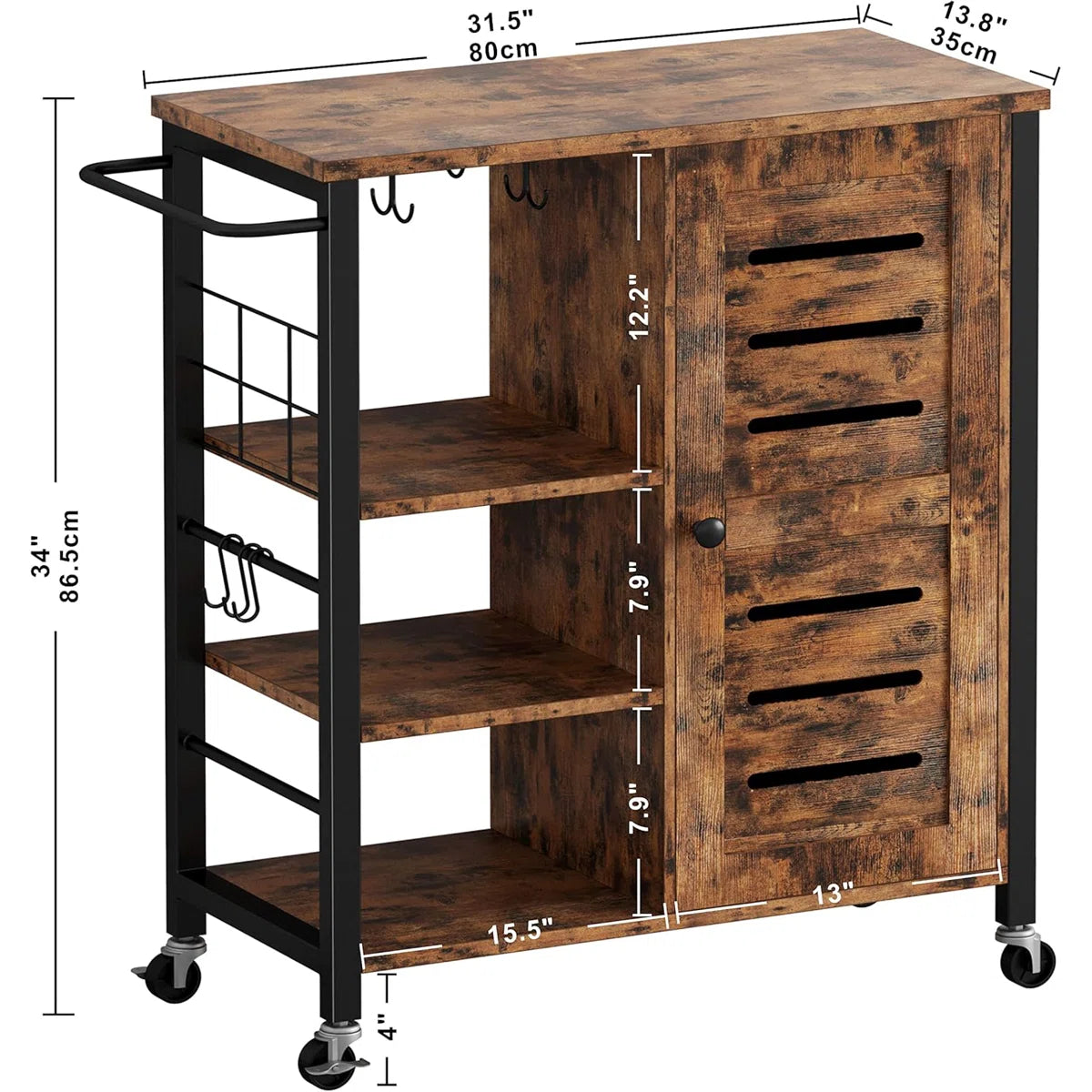 Kitchen Island Table: Rolling Kitchen Cart Cabinet with Adjustable Shelves &amp; Towel Rack
