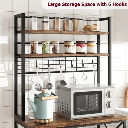 Kitchen Racks: 31.4" iron baker’s rack with microwave shelf and open kitchen storage tiers