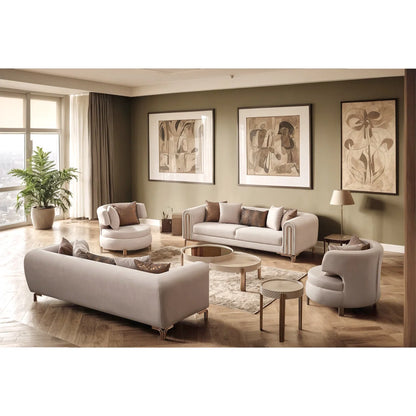Luxury Sofa Sets: 5-Piece Cream Velvet Sofa Set with Rose Gold Legs & Coffee Table