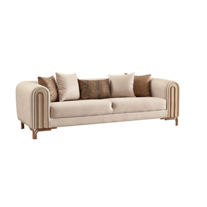 Luxury Sofa Sets: 5-Piece Cream Velvet Sofa Set with Rose Gold Legs & Coffee Table