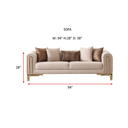 Luxury Sofa Sets: 5-Piece Cream Velvet Sofa Set with Rose Gold Legs & Coffee Table