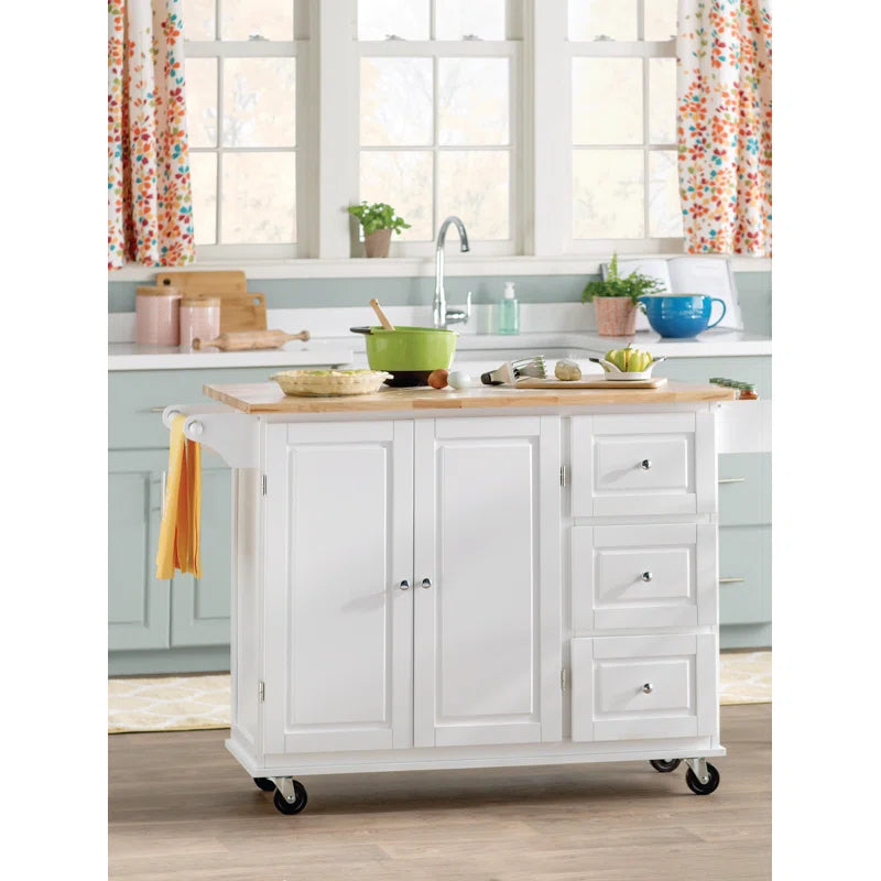 Kitchen Island Table: 53.75'' Wide Mobile Cart with Storage Drawers & Locking Wheels