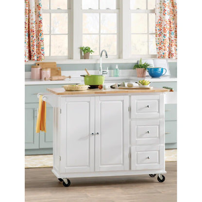 Kitchen Island Table: 53.75'' Wide Mobile Cart with Storage Drawers & Locking Wheels
