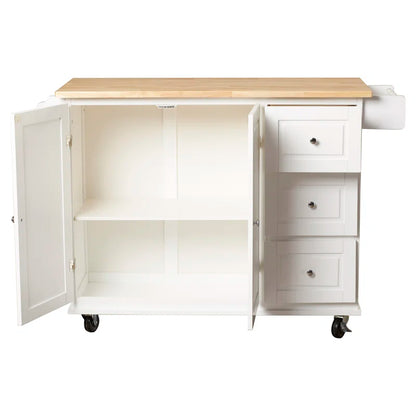 Kitchen Island Table: 53.75'' Wide Mobile Cart with Storage Drawers & Locking Wheels