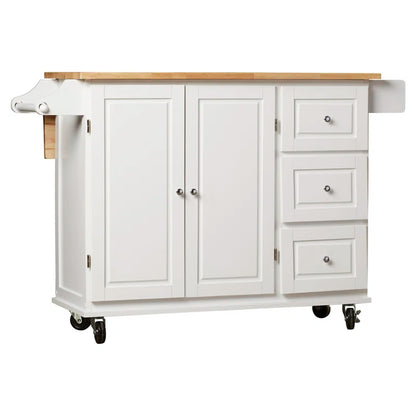 Kitchen Island Table: 53.75'' Wide Mobile Cart with Storage Drawers & Locking Wheels