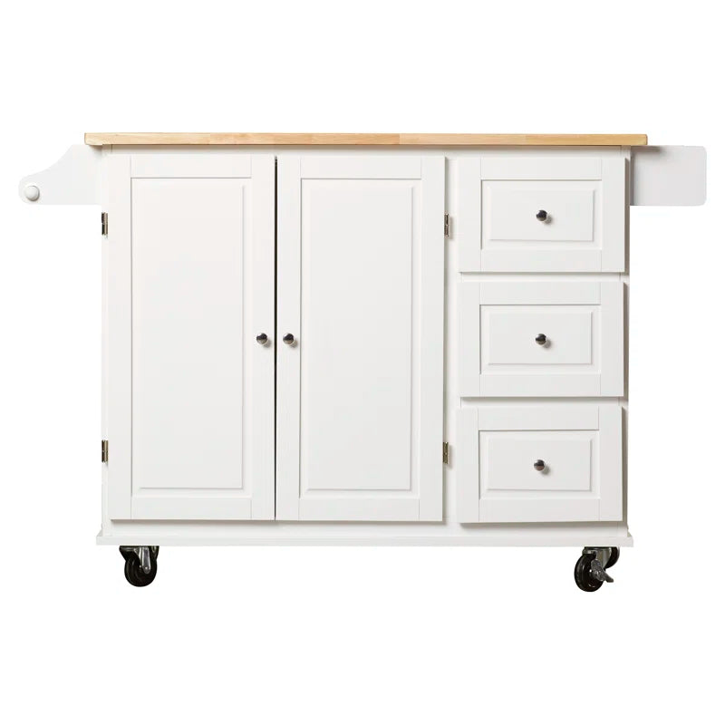 Kitchen Island Table: 53.75'' Wide Mobile Cart with Storage Drawers & Locking Wheels