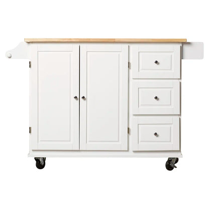 Kitchen Island Table: 53.75'' Wide Mobile Cart with Storage Drawers & Locking Wheels
