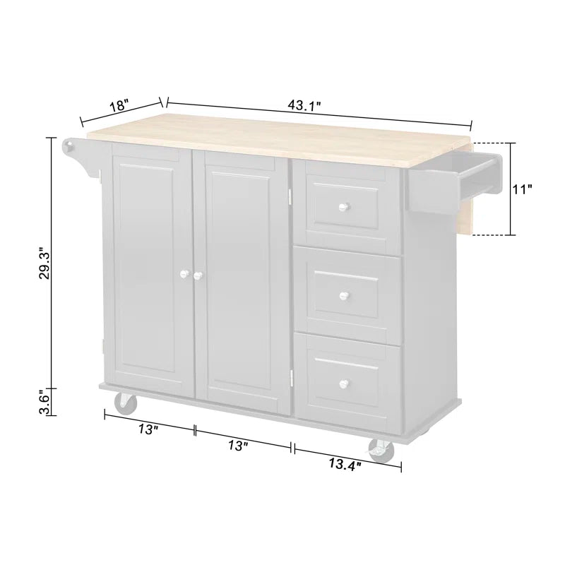 Kitchen Island Table: 53.75'' Wide Mobile Cart with Storage Drawers & Locking Wheels