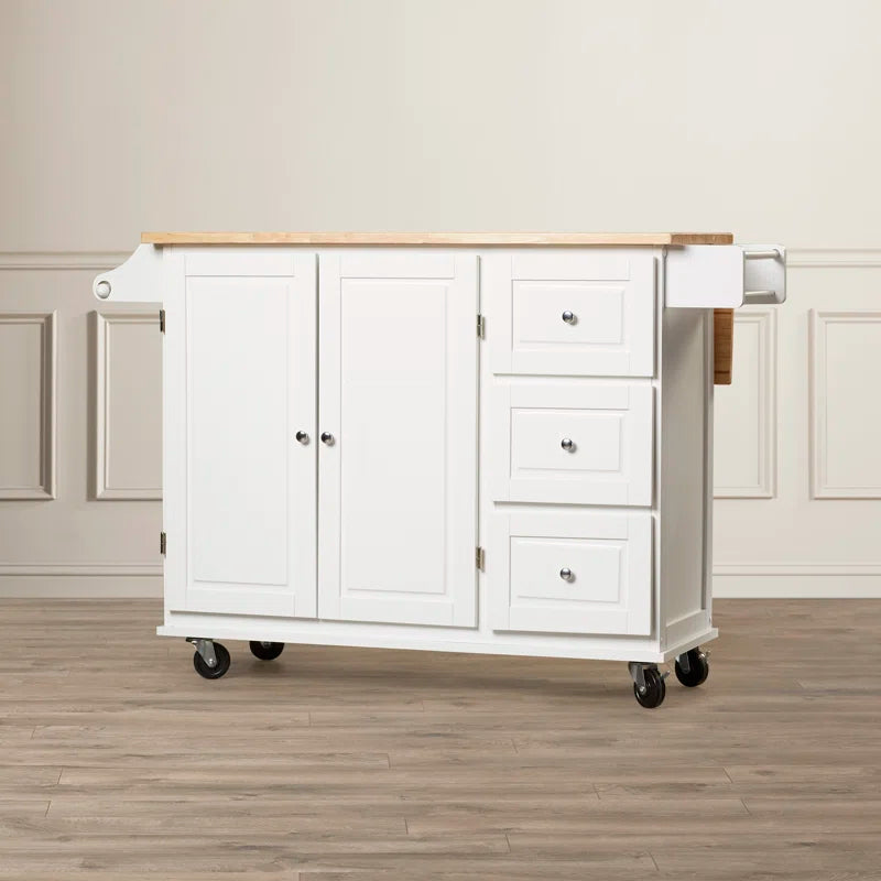 Kitchen Island Table: 53.75'' Wide Mobile Cart with Storage Drawers & Locking Wheels