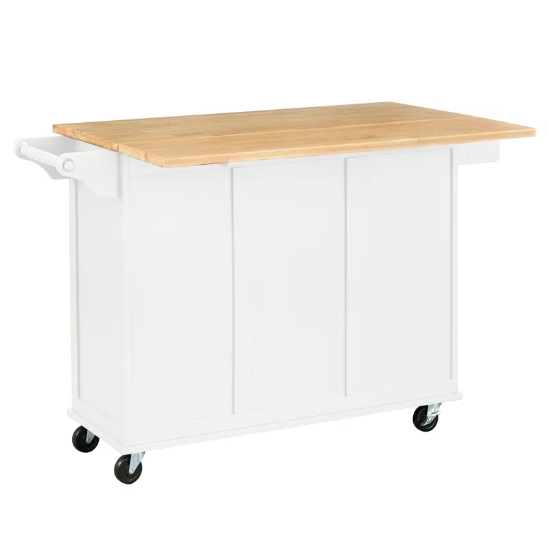 Kitchen Island Table: 53.75'' Wide Mobile Cart with Storage Drawers & Locking Wheels