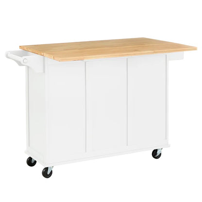 Kitchen Island Table: 53.75'' Wide Mobile Cart with Storage Drawers & Locking Wheels