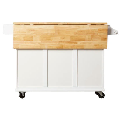 Kitchen Island Table: 53.75'' Wide Mobile Cart with Storage Drawers & Locking Wheels