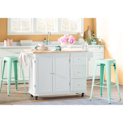Kitchen Island Table: 53.75'' Wide Mobile Cart with Storage Drawers & Locking Wheels