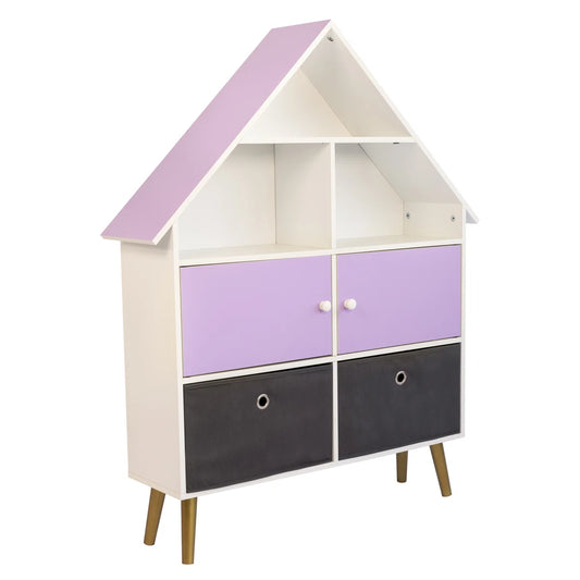 Kids Toy Storage Unit – Harper Orchard Dollhouse Bookcase with Bins in Purple & White