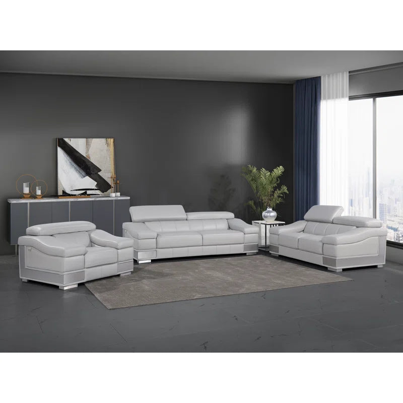 Luxury Sofa Sets: Hawkesbury Common 3-Piece Top Grain Italian Leather Sofa Set with Adjustable Headrests