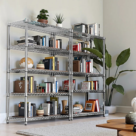 Kitchen Racks: 5-Tier sturdy steel storage shelving unit with movable shelves