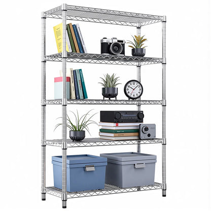Kitchen Racks: 5-Tier sturdy steel storage shelving unit with movable shelves