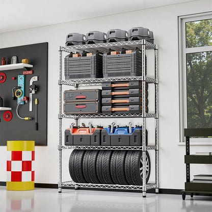 Kitchen Racks: 5-Tier sturdy steel storage shelving unit with movable shelves