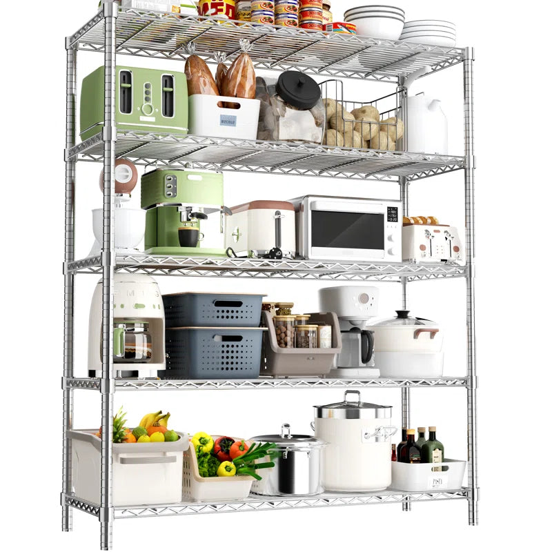 Kitchen Rack: Height-Adaptable Garage Wire Shelving Unit for Basement, Warehouse, Pantry, Laundry Room, and Kitchen