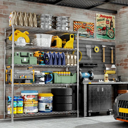 Kitchen Rack: Height-Adaptable Garage Wire Shelving Unit for Basement, Warehouse, Pantry, Laundry Room, and Kitchen