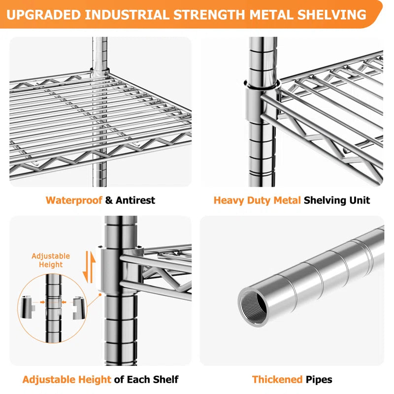Kitchen Rack: Height-Adaptable Garage Wire Shelving Unit for Basement, Warehouse, Pantry, Laundry Room, and Kitchen
