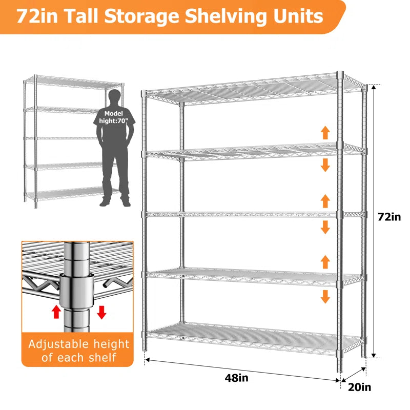 Kitchen Rack: Height-Adaptable Garage Wire Shelving Unit for Basement, Warehouse, Pantry, Laundry Room, and Kitchen