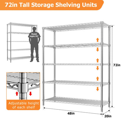 Kitchen Rack: Height-Adaptable Garage Wire Shelving Unit for Basement, Warehouse, Pantry, Laundry Room, and Kitchen