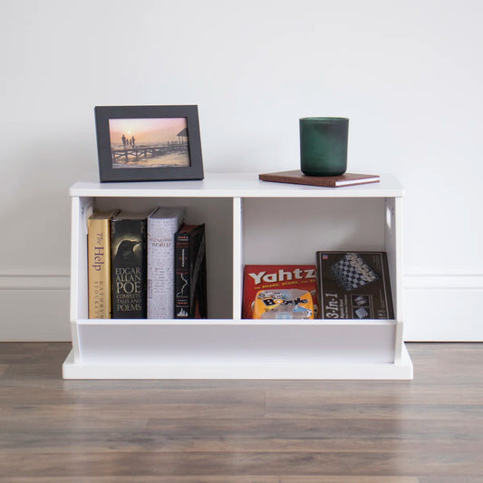 Kids Toy Storage Unit: 2-Compartment Wooden Organiser with Side Handles