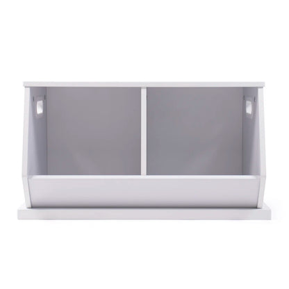 Kids Toy Storage Unit: 2-Compartment Wooden Organiser with Side Handles