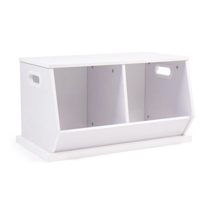 Kids Toy Storage Unit: 2-Compartment Wooden Organiser with Side Handles