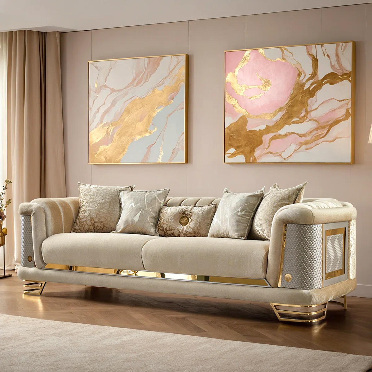 Luxury Sofa Sets: Luxury Velvet 3-Piece Sofa Set with Gold Legs – Sofa, Loveseat & Chair