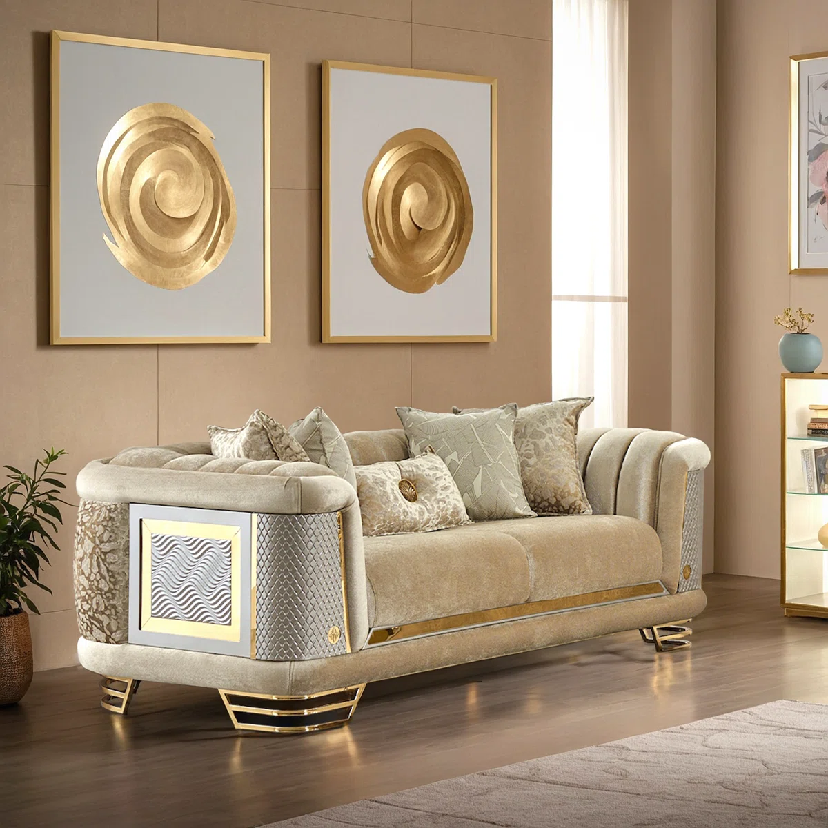Luxury Sofa Sets: Luxury Velvet 3-Piece Sofa Set with Gold Legs – Sofa, Loveseat & Chair