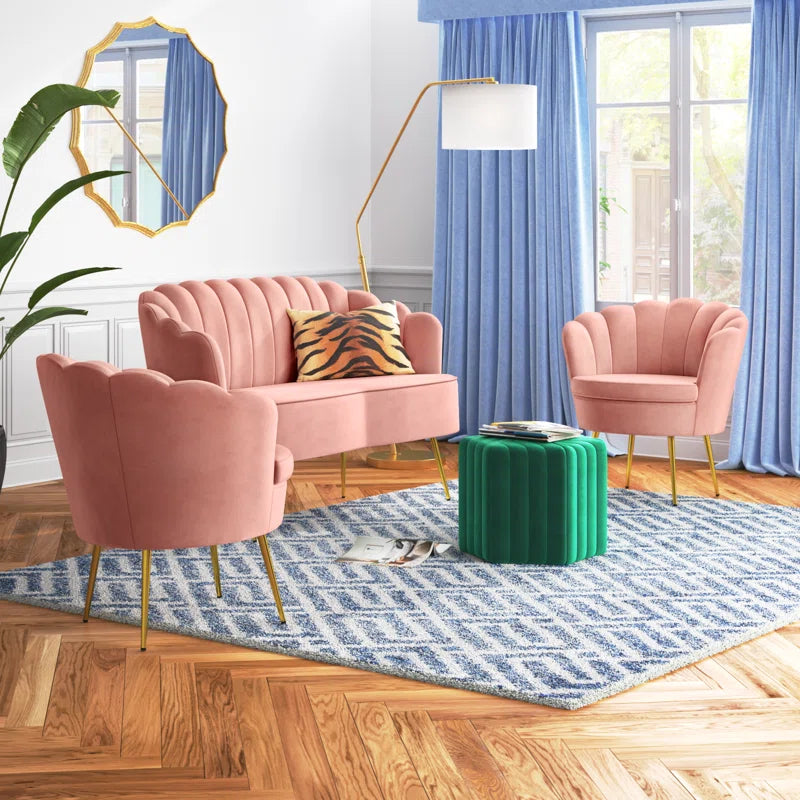 Luxury Sofa Sets: Pink Velvet 3-Piece Glam Barrel Living Room Set with Gold Legs