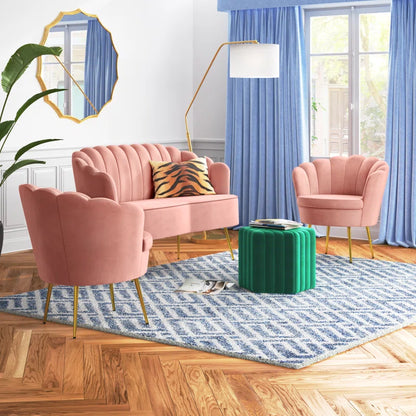 Luxury Sofa Sets: Pink Velvet 3-Piece Glam Barrel Living Room Set with Gold Legs