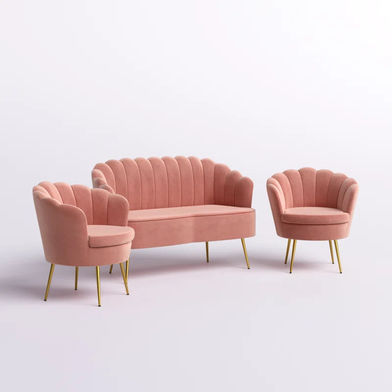 Luxury Sofa Sets: Pink Velvet 3-Piece Glam Barrel Living Room Set with Gold Legs